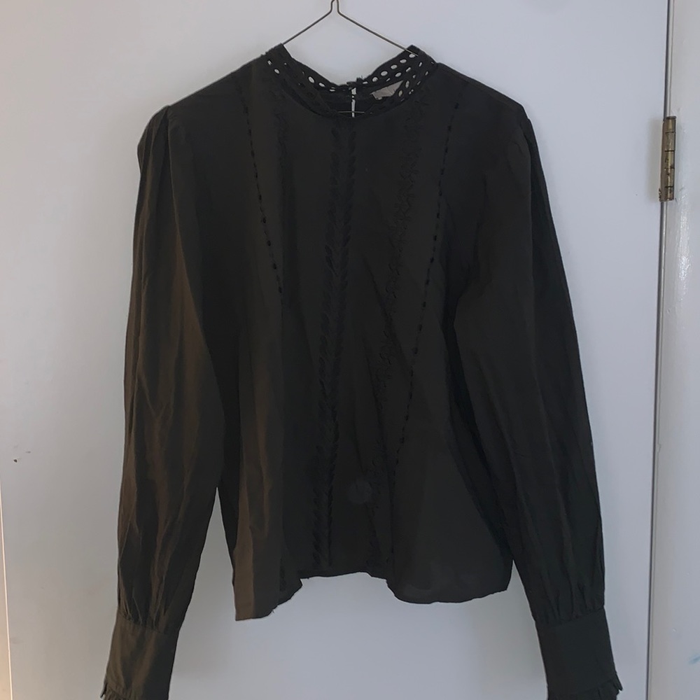 Women’s loft hunter green eyelet blouse large